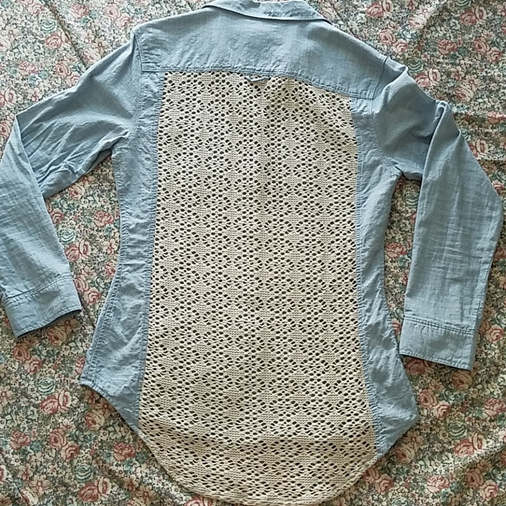 American Rag Denim Top * Crocheted Back * XS